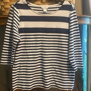Christopher &Banks navy and white stripe top size medium petite.